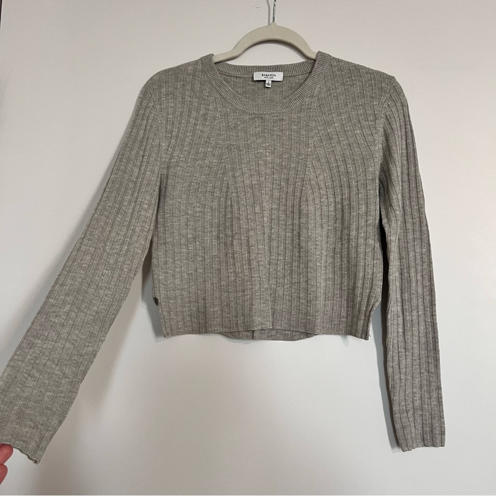 Babaton Taupe Ribbed Crop Top
